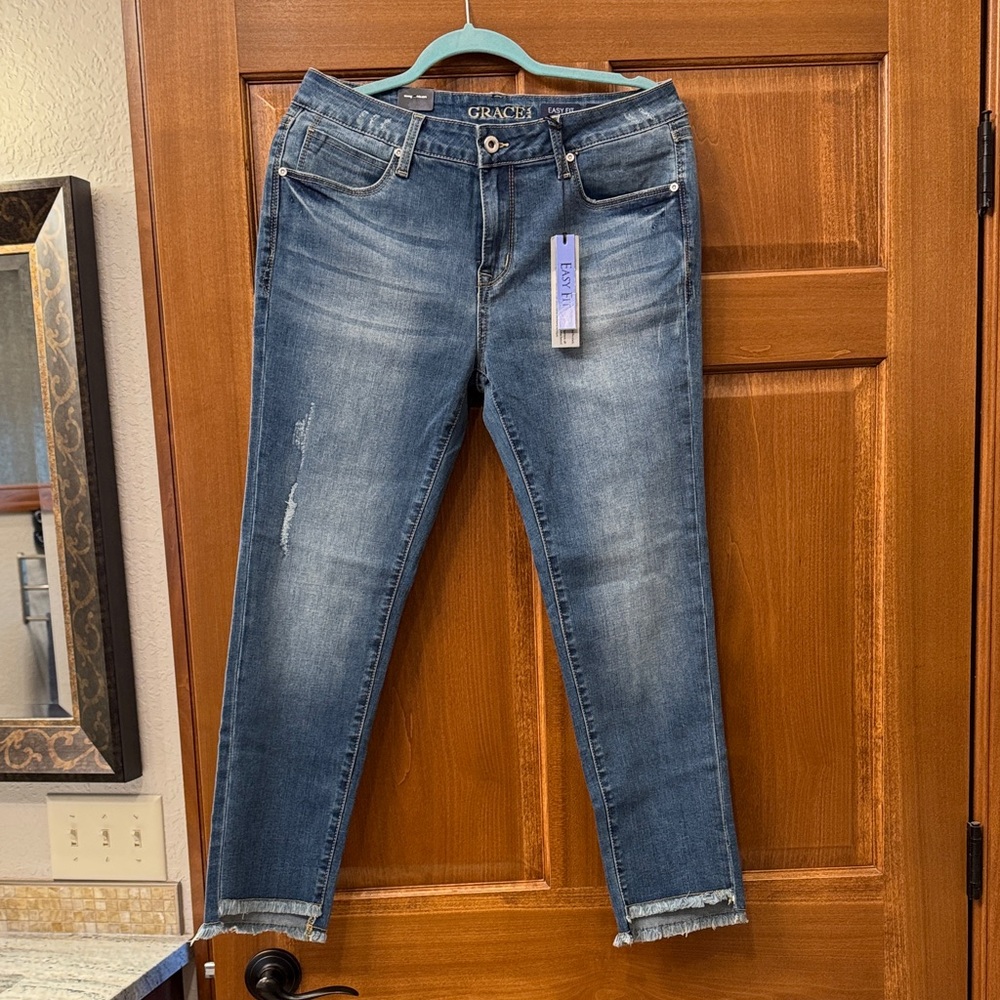 Grace in LA Distressed Ankle Jeans in Blue